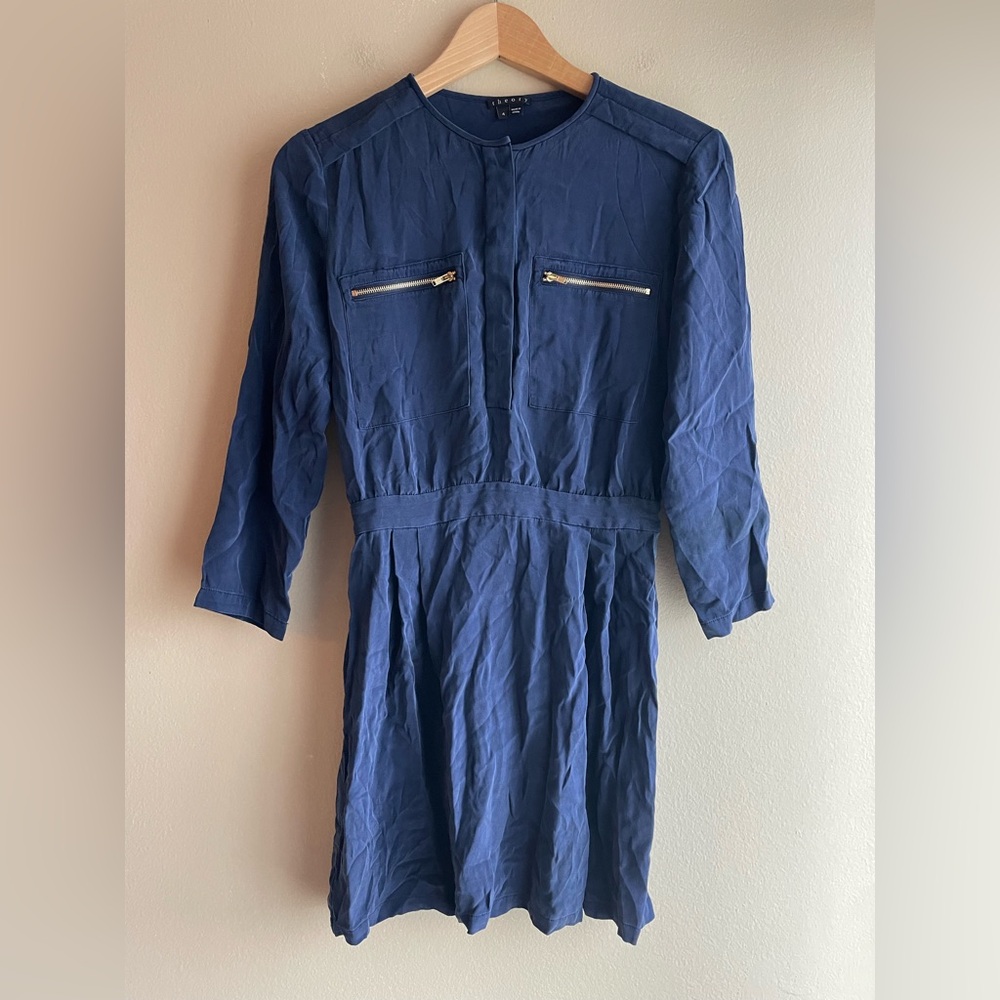 Theory Women Silk Mid Blue Dress Size 4